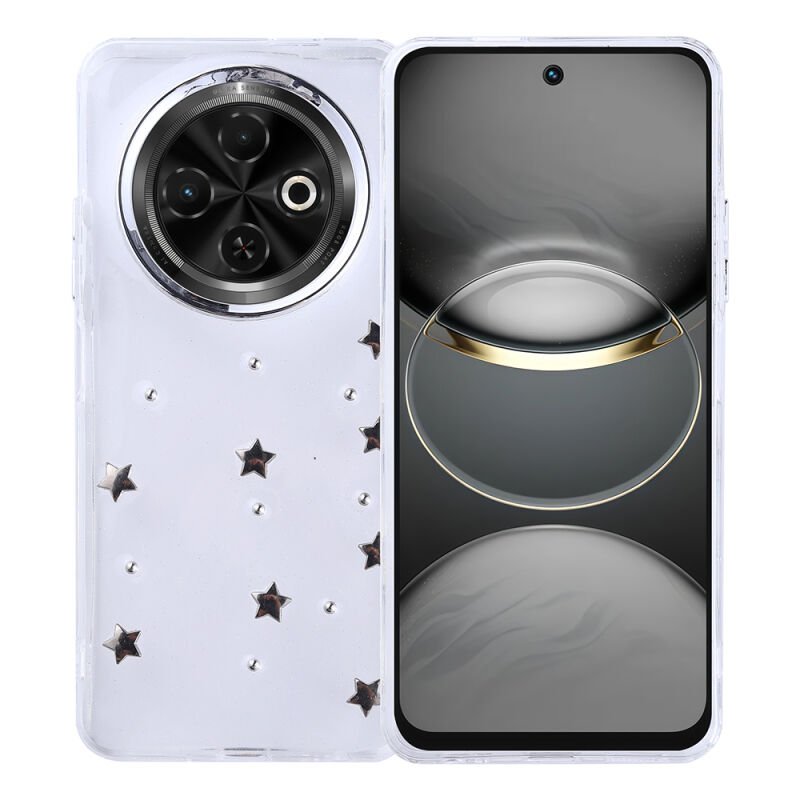 Tecno Spark 30C Kılıf Airbag Tasarımlı Simli Şeffaf Zore Kutup Kapak