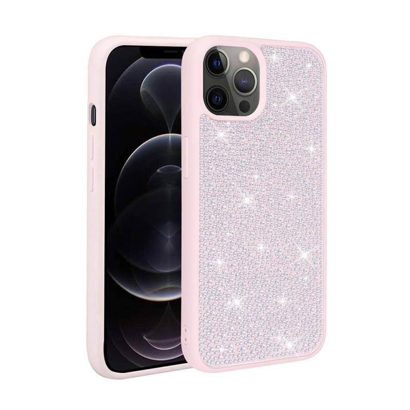 Apple iPhone 13 Pro Max Kılıf Parlak Taşlı Tasarım Zore Ston Kapak Pembe