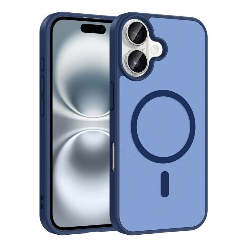 Apple iPhone 16 Kılıf M-safe Şarj Özellikli Zore Babet Kapak Mavi