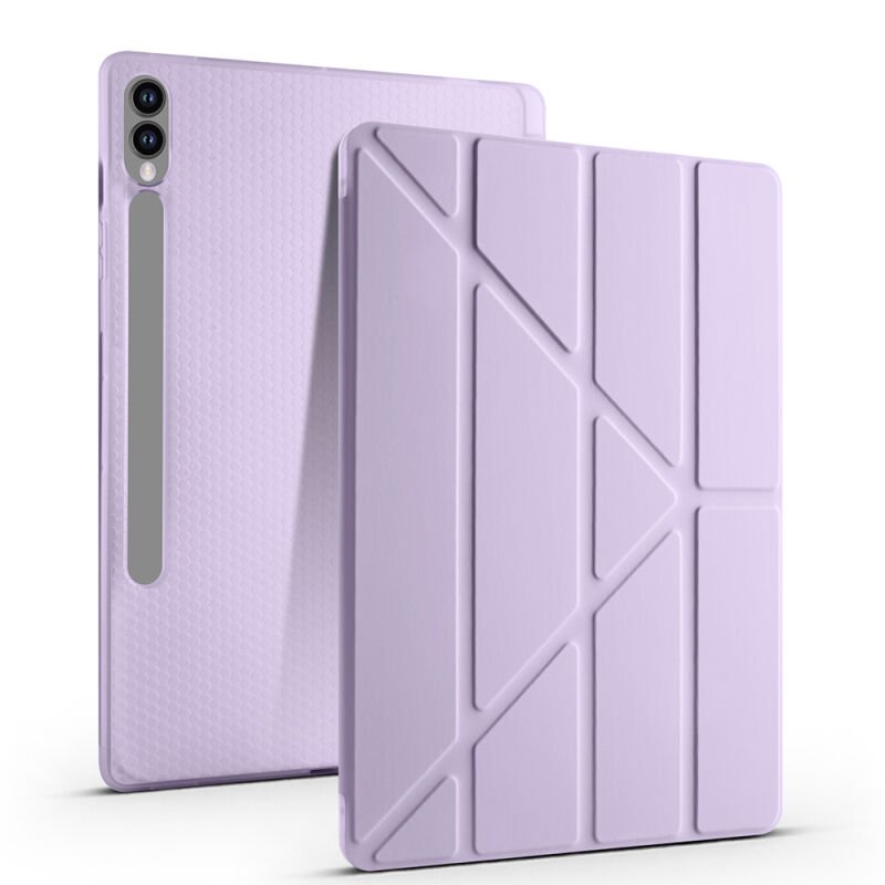 Galaxy Tab S9 Plus Kılıf Zore Tri Folding Kalem Bölmeli Standlı Kılıf Lila