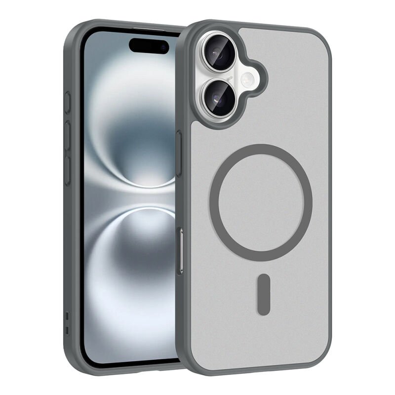 Apple iPhone 16 Kılıf M-safe Şarj Özellikli Zore Babet Kapak Gri