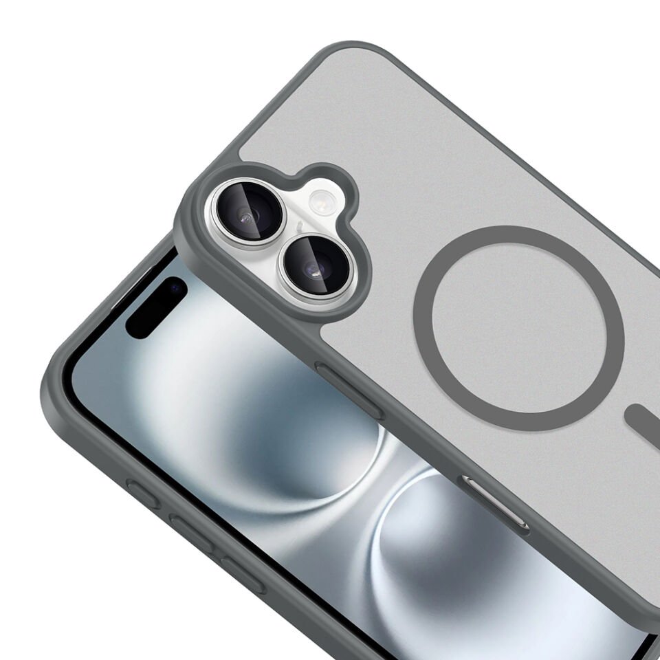 Apple iPhone 16 Kılıf M-safe Şarj Özellikli Zore Babet Kapak Gri