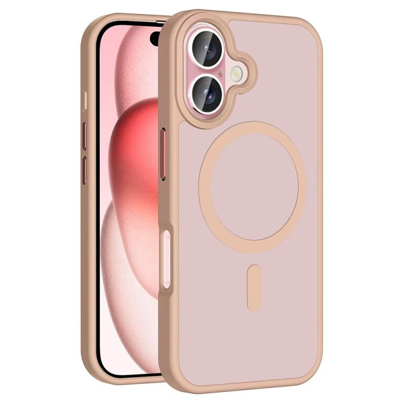 Apple iPhone 16 Kılıf M-safe Şarj Özellikli Mat Arka Yüzey Zore Sio Kapak Rose Gold