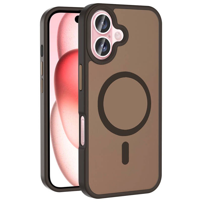 Apple iPhone 16 Kılıf M-safe Şarj Özellikli Mat Arka Yüzey Zore Sio Kapak Rose Brown