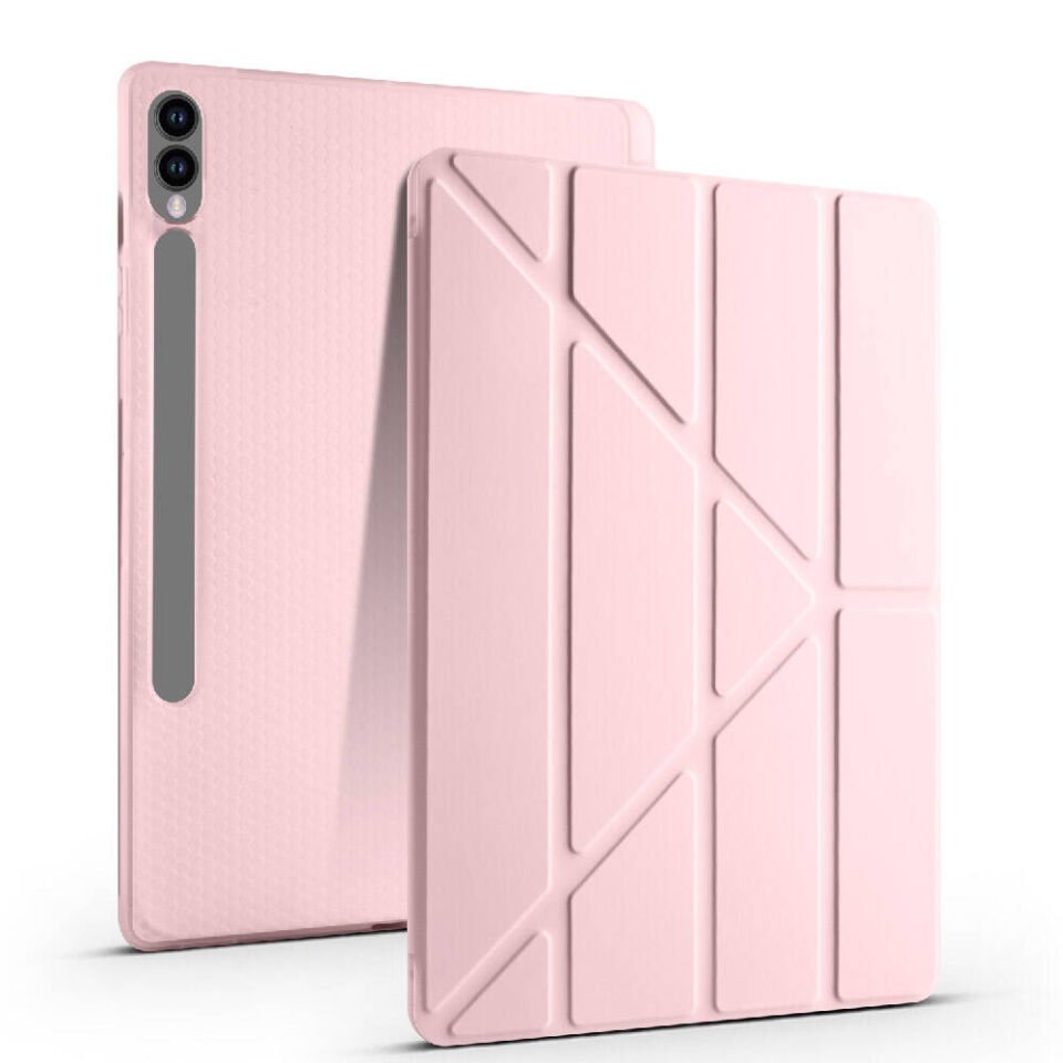 Galaxy Tab S9 Plus Kılıf Zore Tri Folding Kalem Bölmeli Standlı Kılıf Rose Gold
