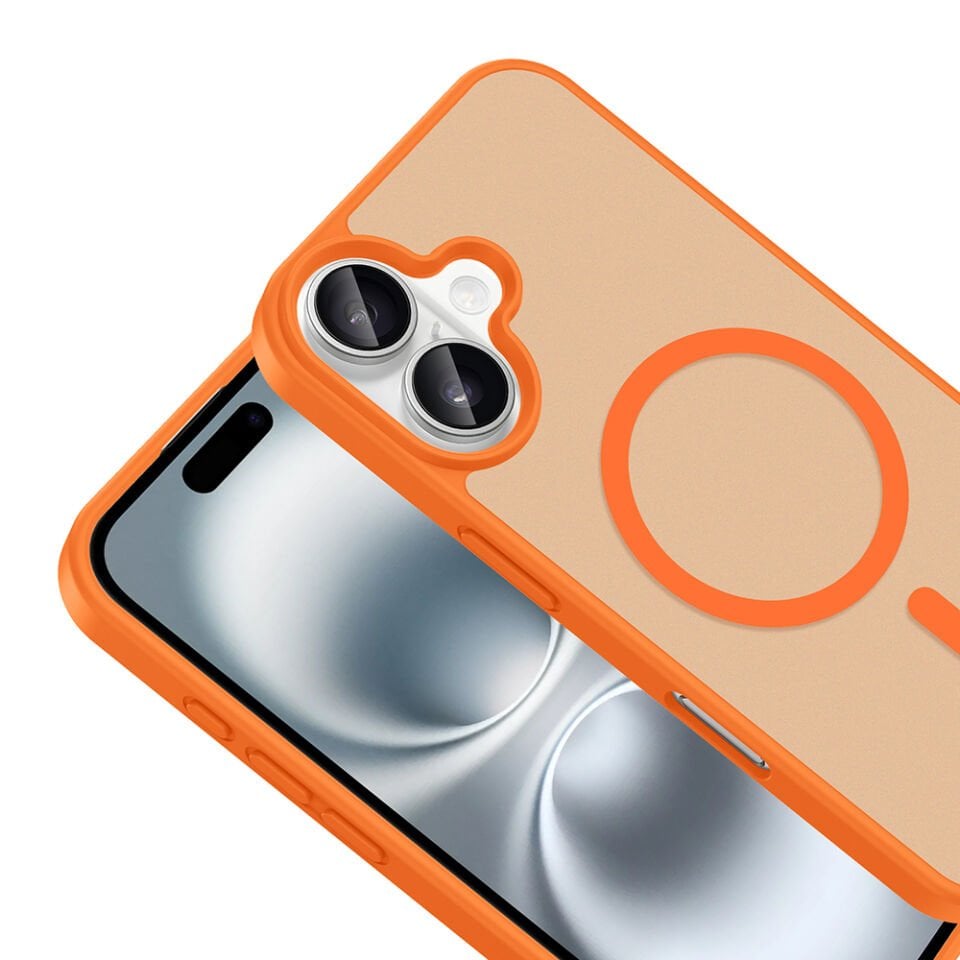 Apple iPhone 16 Kılıf M-safe Şarj Özellikli Zore Babet Kapak Turuncu