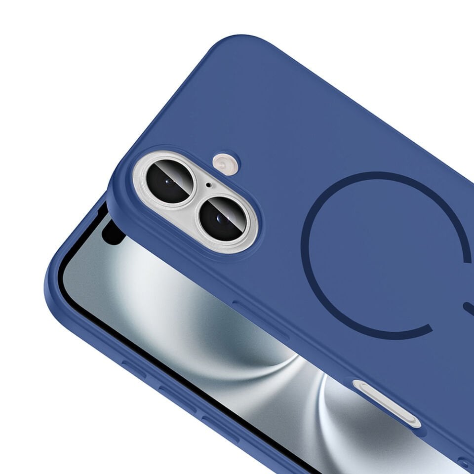 Apple iPhone 16 Kılıf M-safe Şarj Özellikli Zore Meta Kapak Lacivert