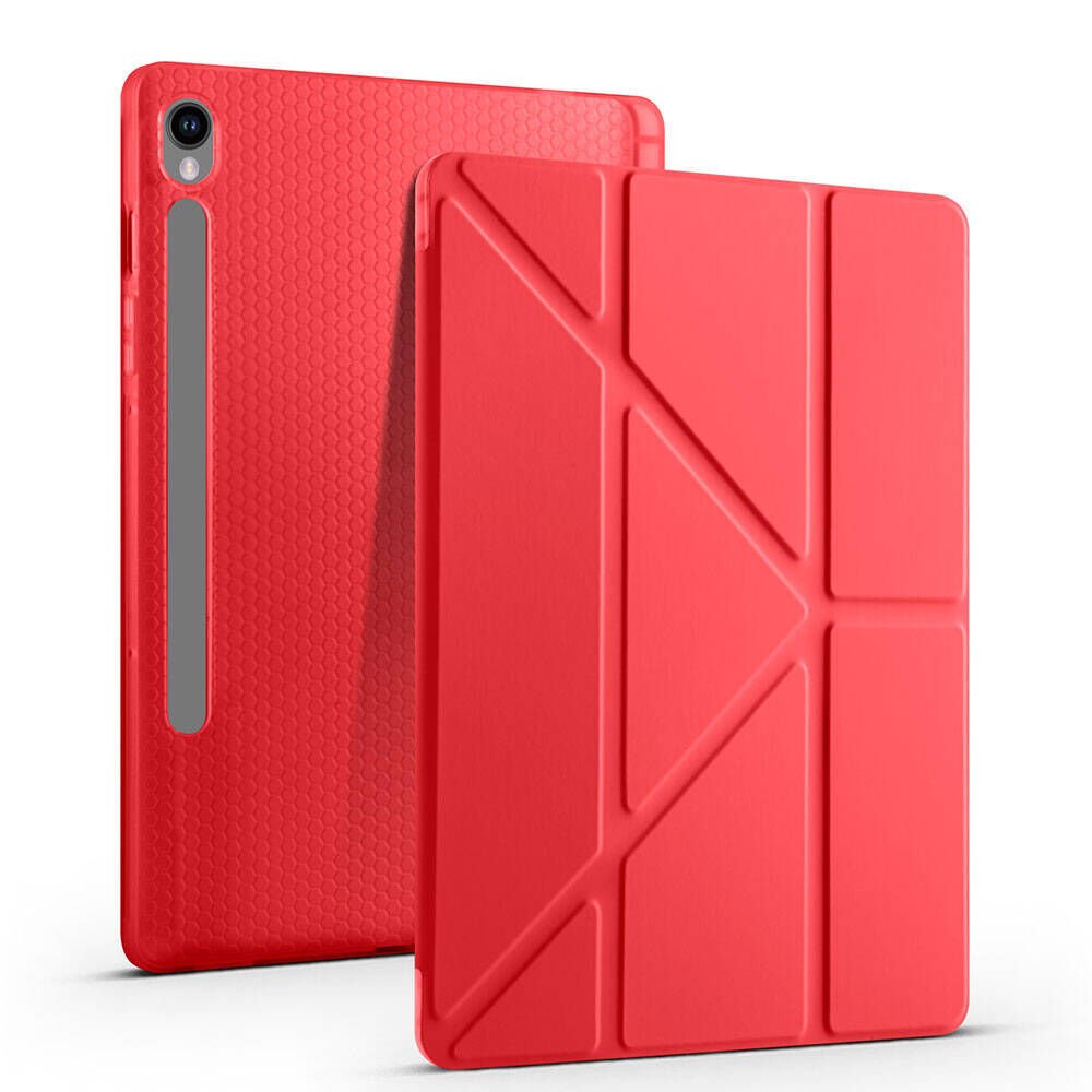 Galaxy Tab S9 Kılıf Zore Tri Folding Kalem Bölmeli Standlı Kılıf Kırmızı