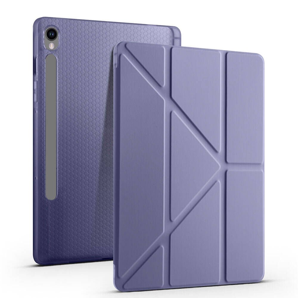 Galaxy Tab S9 Kılıf Zore Tri Folding Kalem Bölmeli Standlı Kılıf Mor