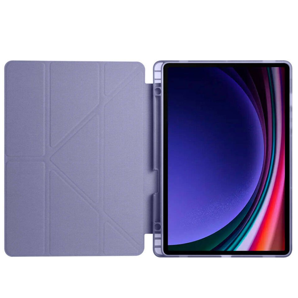 Galaxy Tab S9 Kılıf Zore Tri Folding Kalem Bölmeli Standlı Kılıf Mor