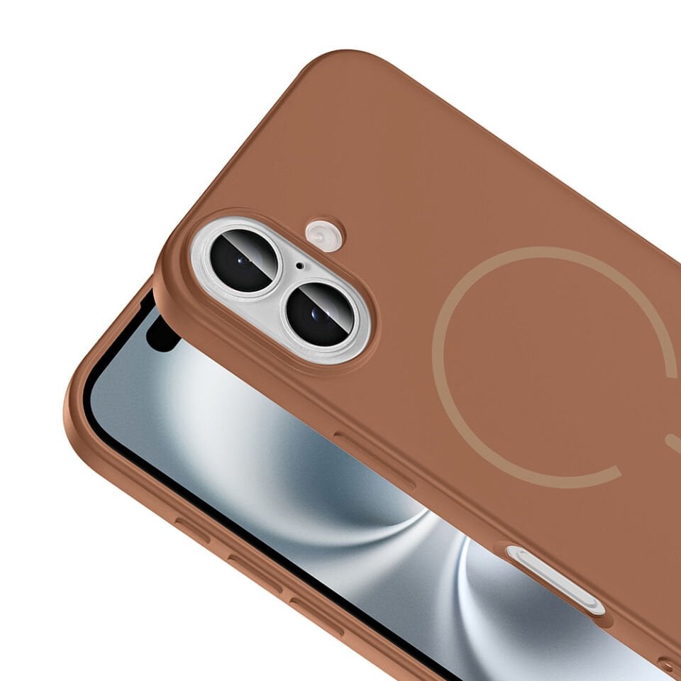 Apple iPhone 16 Kılıf M-safe Şarj Özellikli Zore Meta Kapak Kahverengi