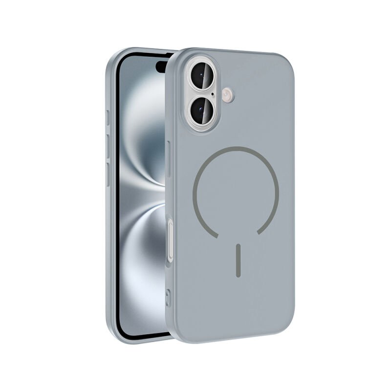Apple iPhone 16 Kılıf M-safe Şarj Özellikli Zore Meta Kapak Titanyum-Gri