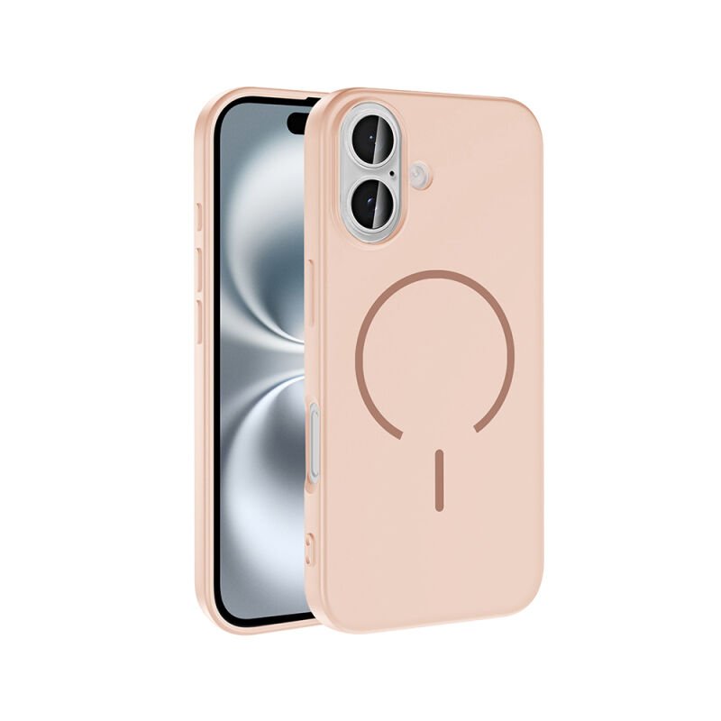 Apple iPhone 16 Kılıf M-safe Şarj Özellikli Zore Meta Kapak Rose Pembe