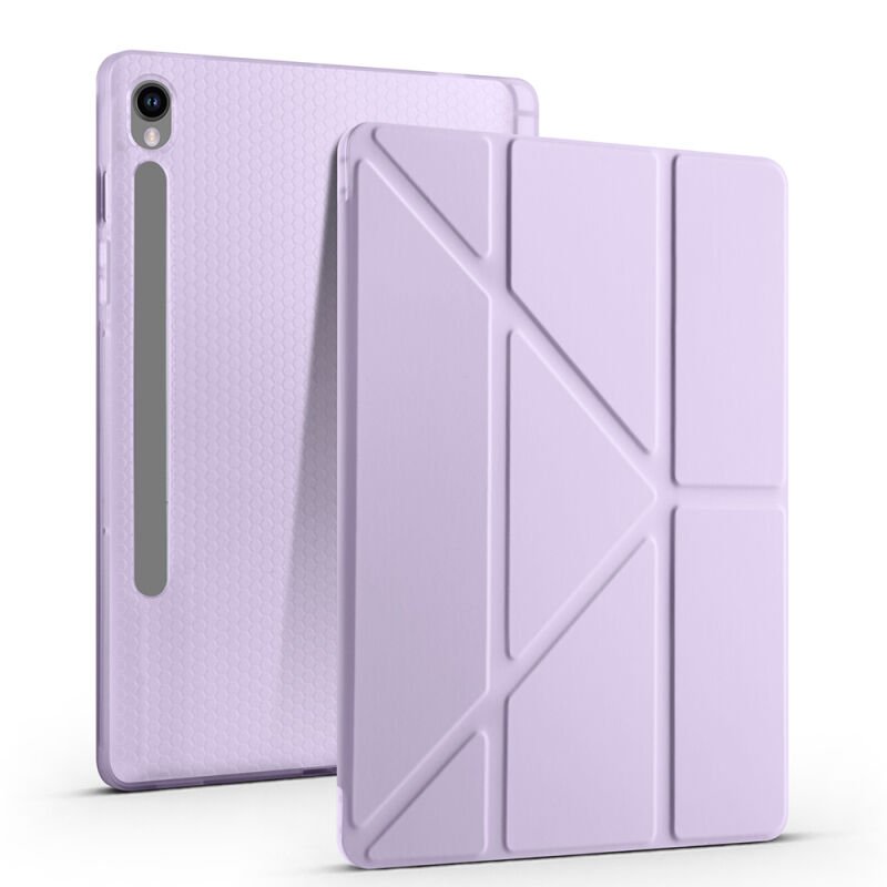 Galaxy Tab S9 Kılıf Zore Tri Folding Kalem Bölmeli Standlı Kılıf Lila
