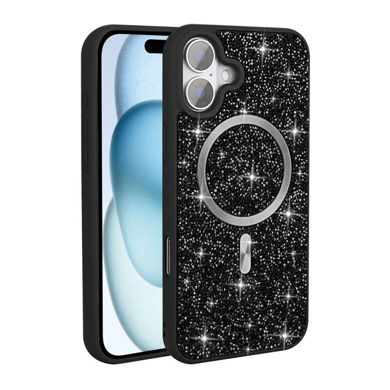 Apple iPhone 16 Plus Kılıf Pırlanta Tasarımlı M-safe Şarj Özellikli Zore Mozaik Silikon Kapak