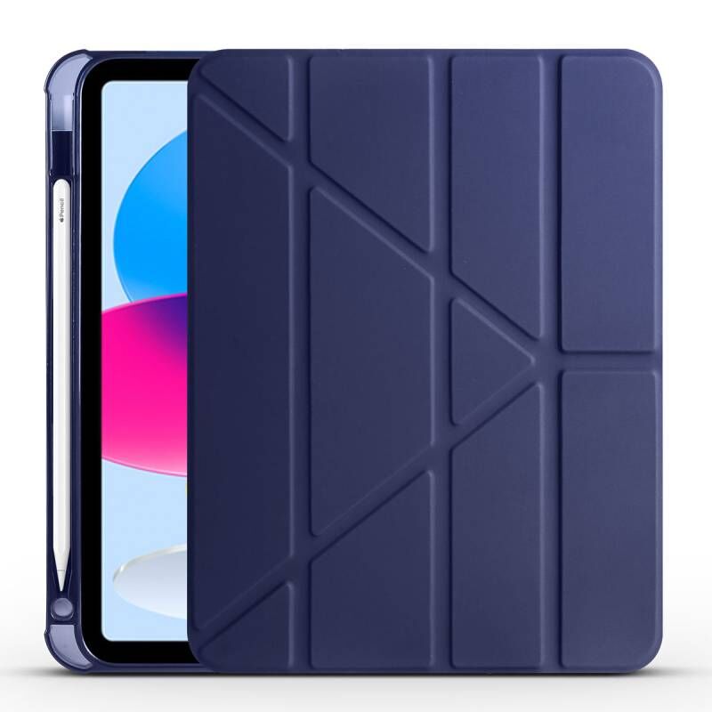 Apple iPad 10.9 2022 (10.Nesil) Kılıf Zore Tri Folding Kalem Bölmeli Standlı Kılıf Lacivert