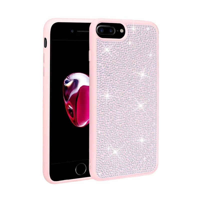 Apple iPhone 8 Plus Kılıf Parlak Taşlı Tasarım Zore Ston Kapak Pembe