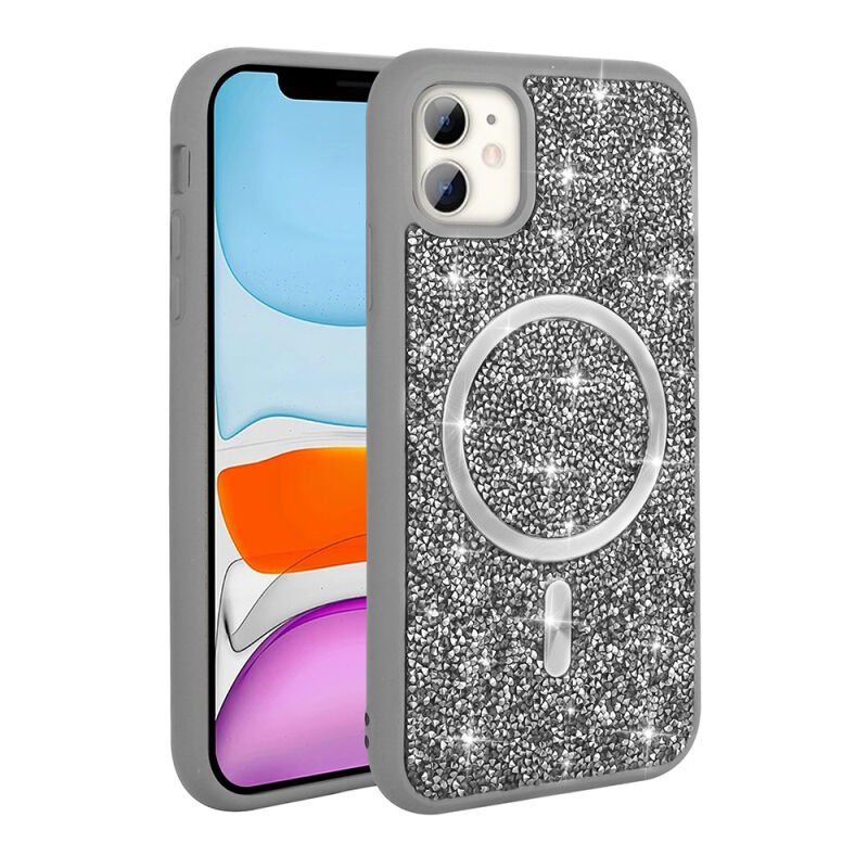 Apple iPhone 11 Kılıf Pırlanta Tasarımlı M-safe Şarj Özellikli Zore Mozaik Silikon Kapak