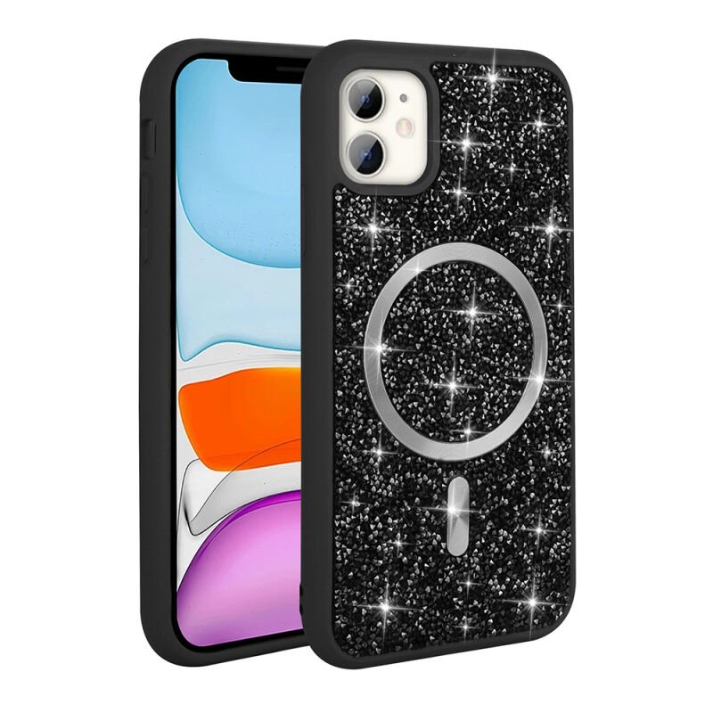Apple iPhone 11 Kılıf Pırlanta Tasarımlı M-safe Şarj Özellikli Zore Mozaik Silikon Kapak