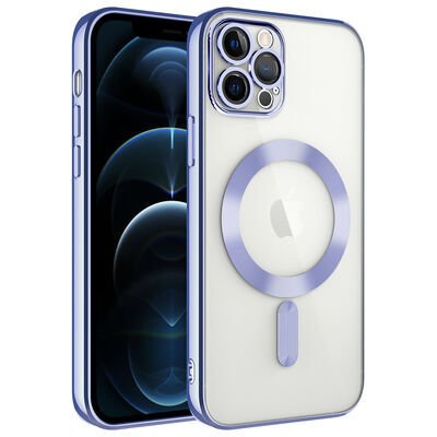 Apple iPhone 12 Pro Kılıf Kamera Korumalı M-safe Wireless Şarj Özellikli Zore Demre Kapak Lila