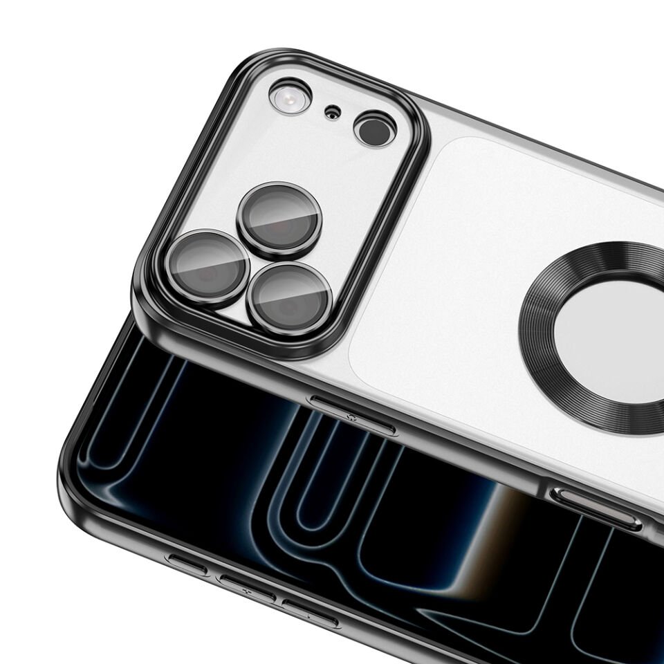 Apple iPhone 17 Pro Max Kılıf Kamera Korumalı Logo Gösteren Zore Omega Kapak Siyah