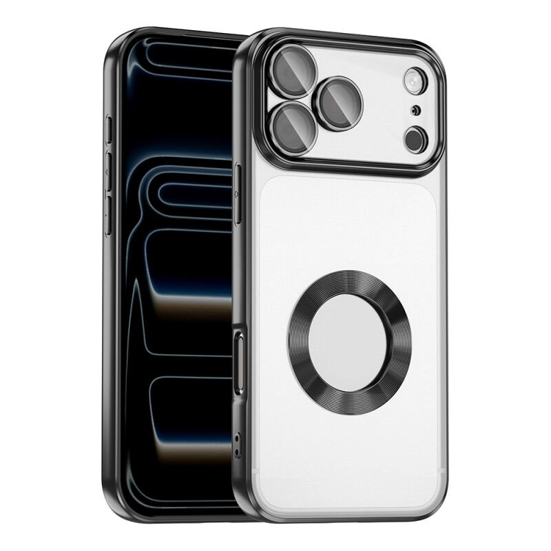 Apple iPhone 17 Pro Max Kılıf Kamera Korumalı Logo Gösteren Zore Omega Kapak Siyah
