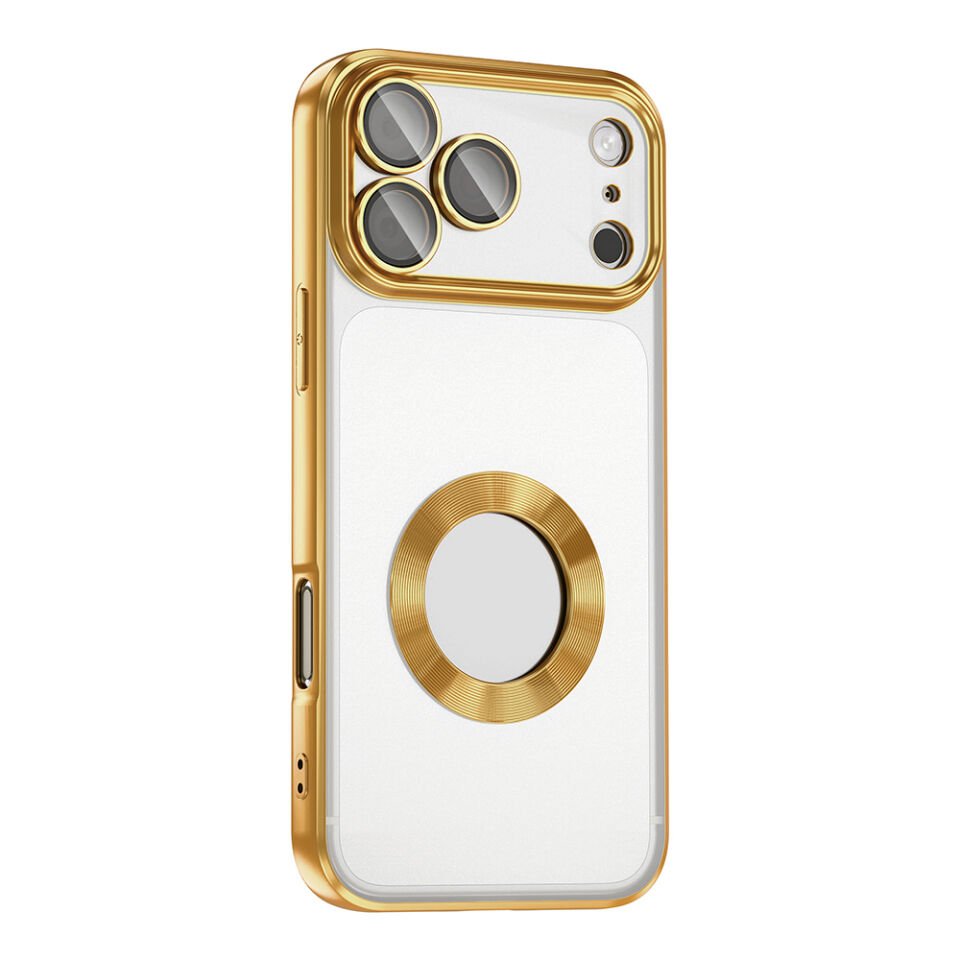 Apple iPhone 17 Pro Max Kılıf Kamera Korumalı Logo Gösteren Zore Omega Kapak Gold