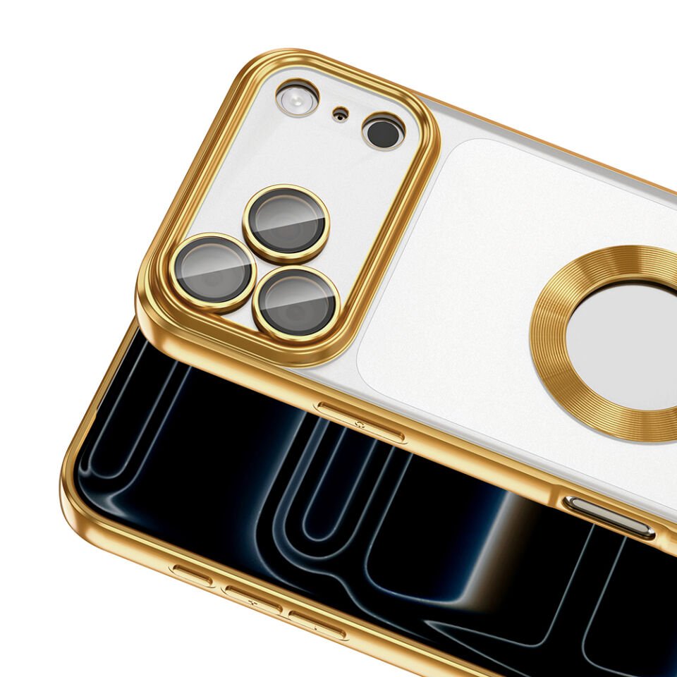 Apple iPhone 17 Pro Max Kılıf Kamera Korumalı Logo Gösteren Zore Omega Kapak Gold