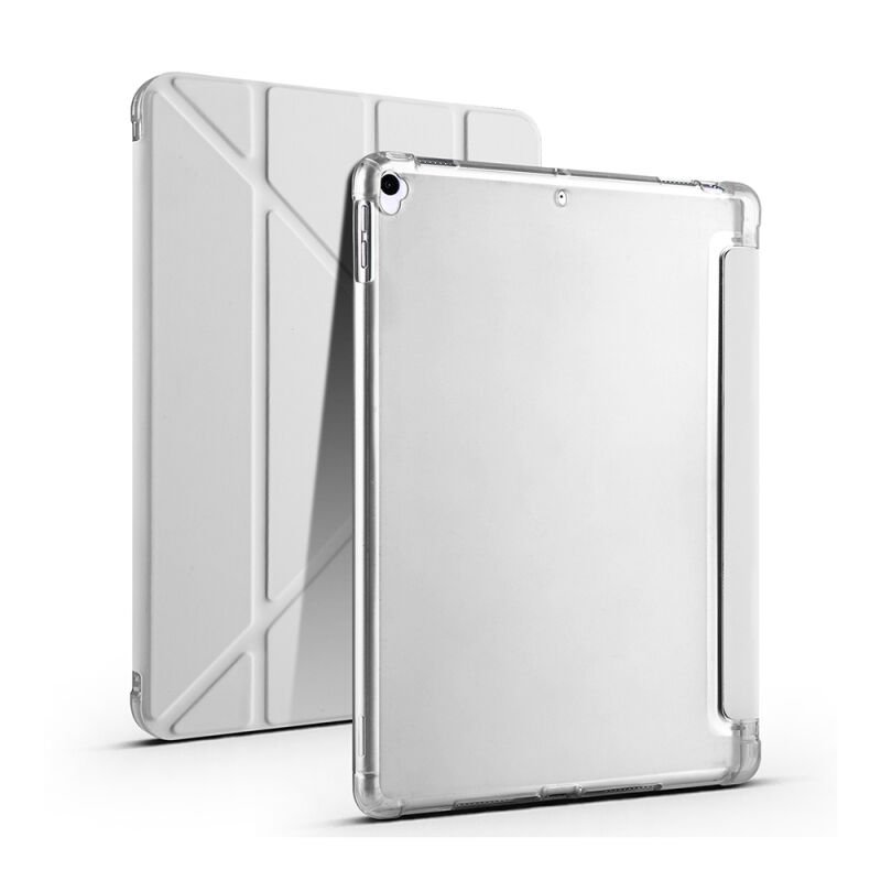 Apple iPad 10.2 2021 (9.Nesil) Kılıf Zore Tri Folding Kalem Bölmeli Standlı Kılıf Gri
