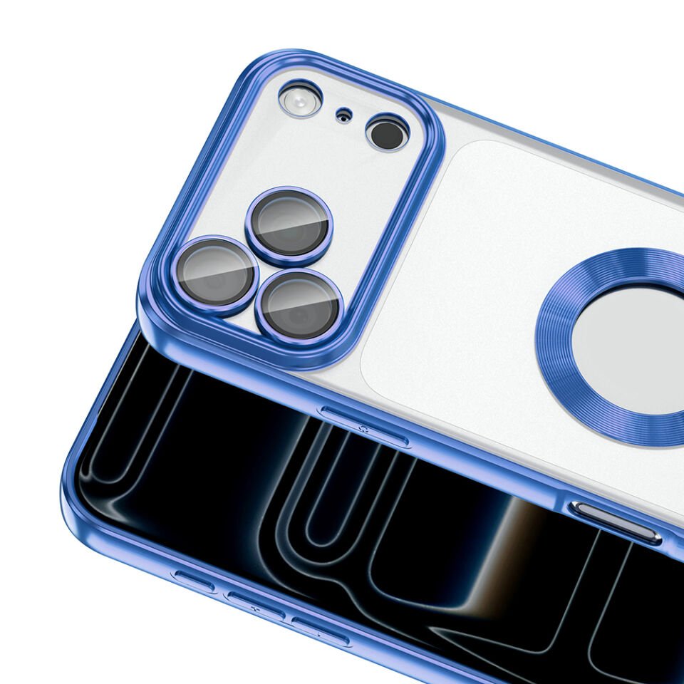 Apple iPhone 17 Pro Kılıf Kamera Korumalı Logo Gösteren Zore Omega Kapak Mavi