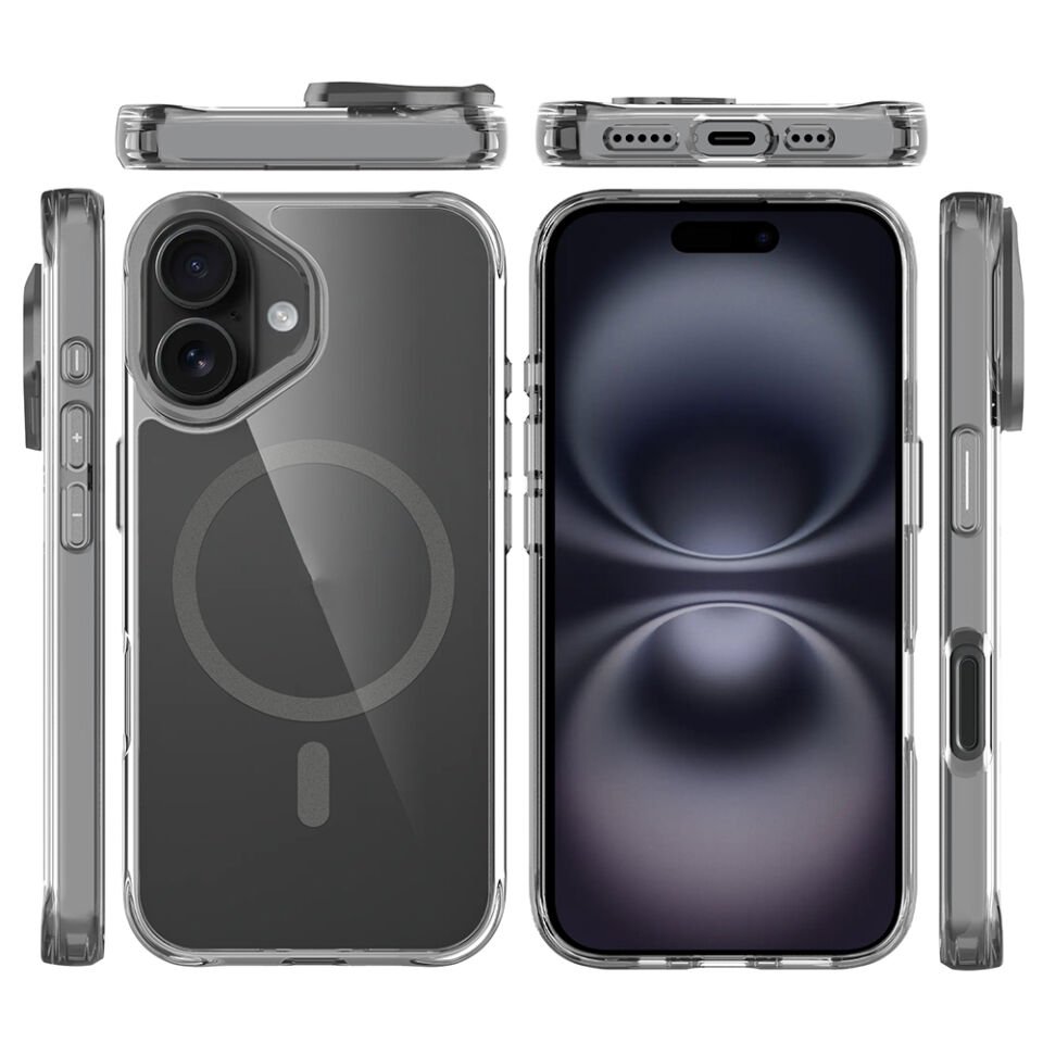 Apple iPhone 17 Kılıf M-safe Şarj Özellikli Airbagli Kamera Standlı Zore Azor Kapak Koyu Gri