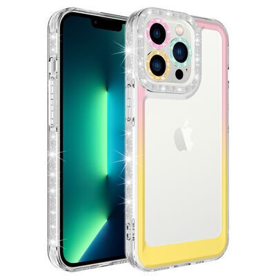 Apple iPhone 14 Pro Max Kılıf Simli ve Renk Geçiş Tasarımlı Lens Korumalı Zore Park Kapak