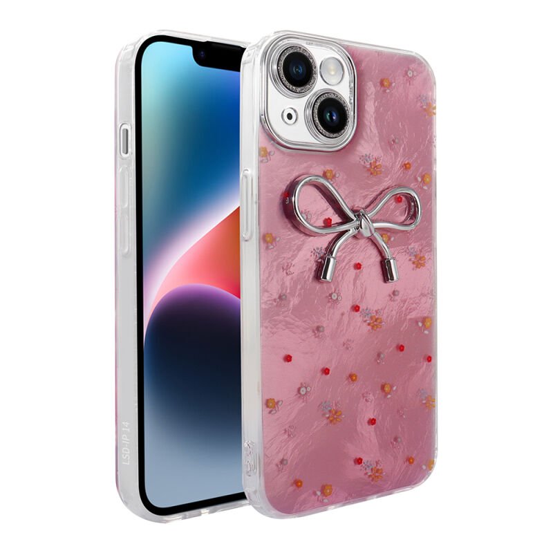 Apple iPhone 15 Kılıf Kamera Korumalı Figürlü Zore Ponti Silikon Kapak Açık Pembe