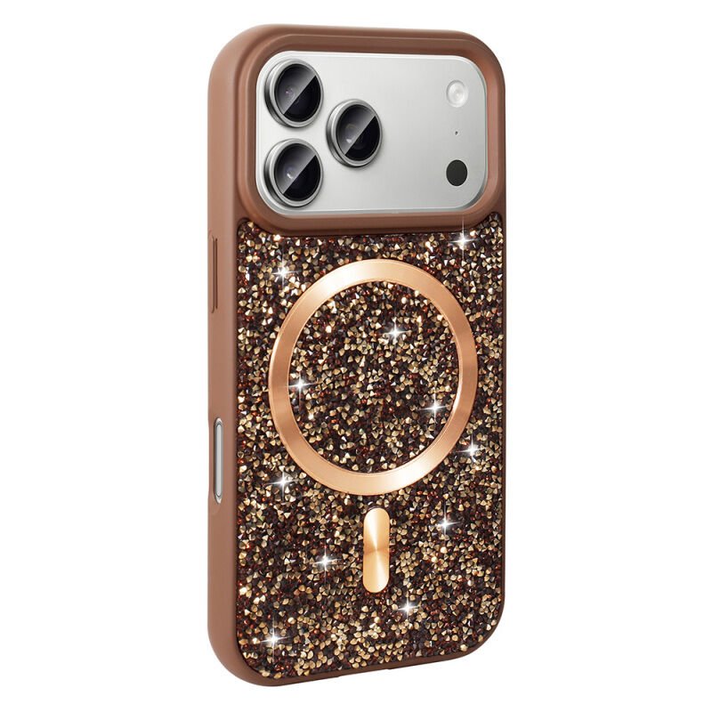 Apple iPhone 17 Pro Kılıf Pırlanta Tasarımlı M-safe Şarj Özellikli Zore Mozaik Silikon Kapak Desert Titanyum