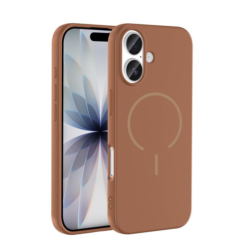 Apple iPhone 17 Kılıf M-safe Şarj Özellikli Zore Meta Kapak Kahverengi