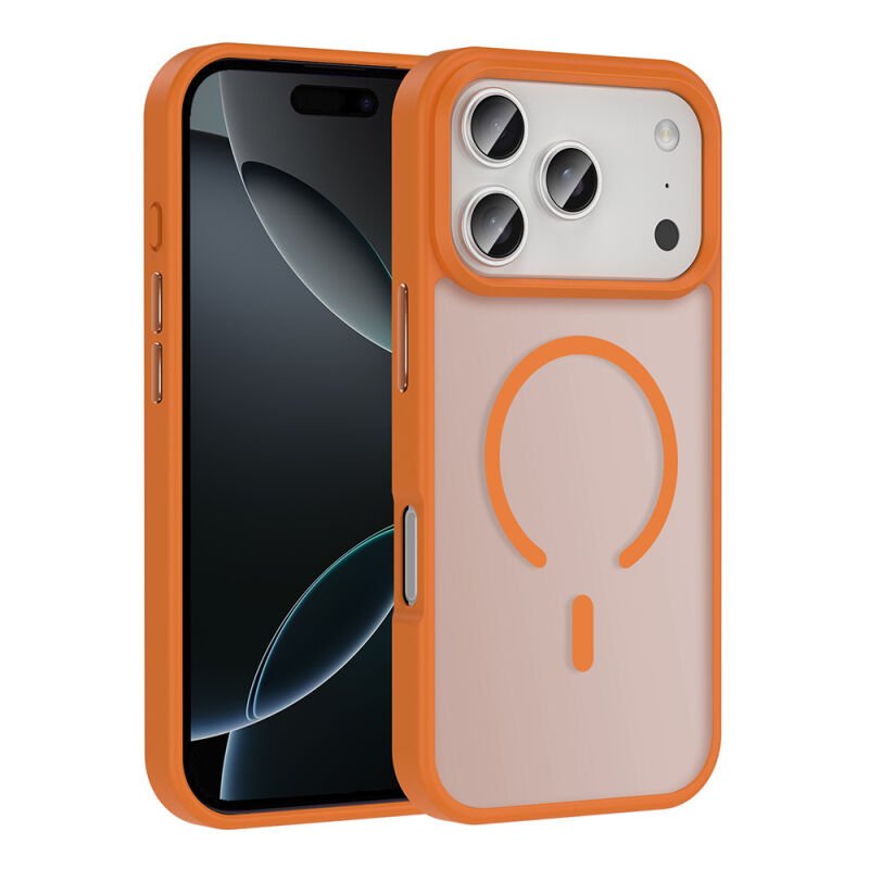 Apple iPhone 17 Pro Max Kılıf M-safe Şarj Özellikli Mat Arka Yüzey Zore Sio Kapak Turuncu