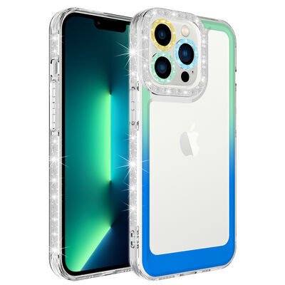 Apple iPhone 13 Pro Kılıf Simli ve Renk Geçiş Tasarımlı Lens Korumalı Zore Park Kapak