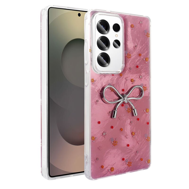 Galaxy S24 Ultra Kılıf Kamera Korumalı Figürlü Zore Ponti Silikon Kapak Açık Pembe