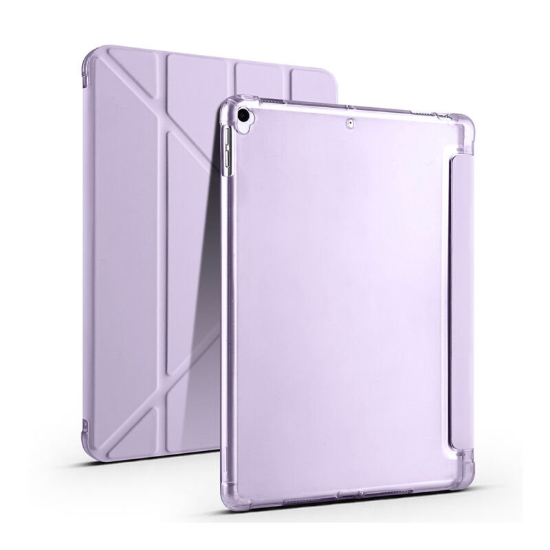 Apple iPad 10.2 (8.Nesil) Kılıf Zore Tri Folding Kalem Bölmeli Standlı Kılıf Lila