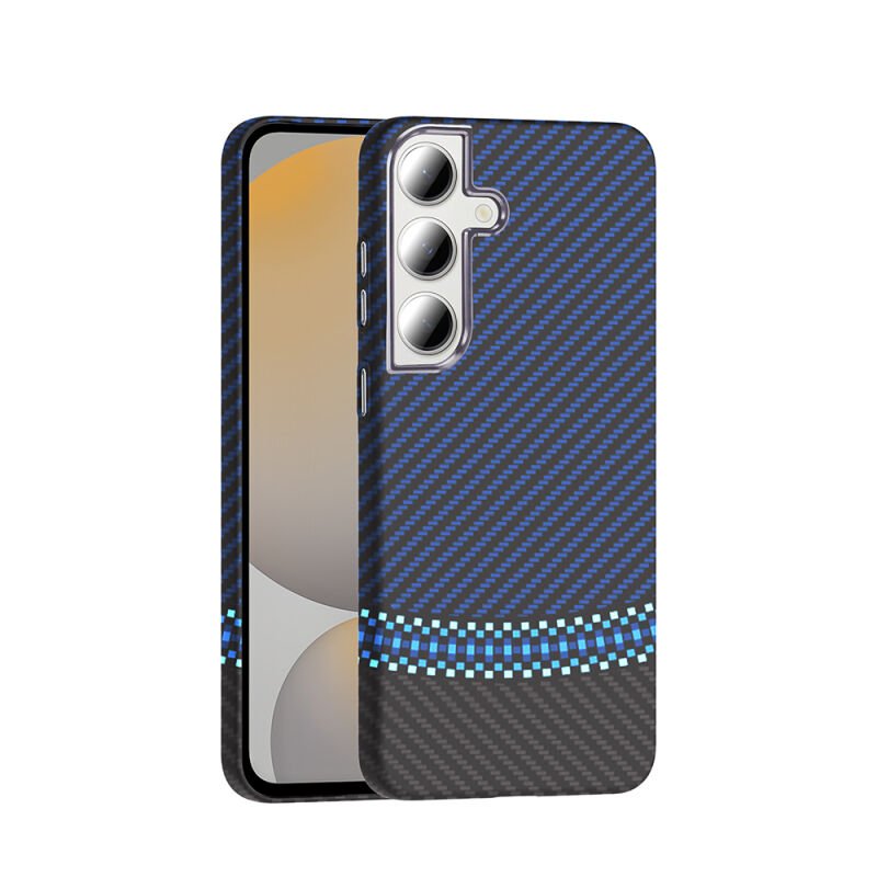 Galaxy S24 FE Kılıf M-safe Şarj Özellikli Karbon Fiber Görünümlü Zore Gros Kapak Siyah-Lacivert