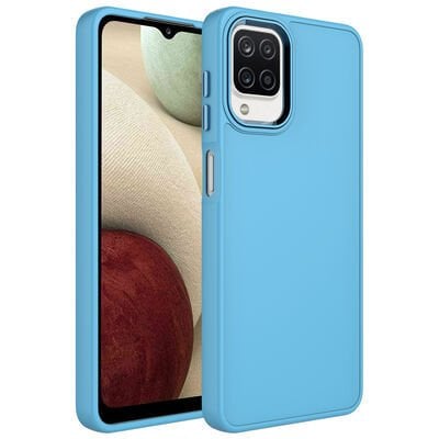 Galaxy A22 4G Kılıf Metal Çerçeve ve Buton Tasarımlı Silikon Zore Luna Kapak