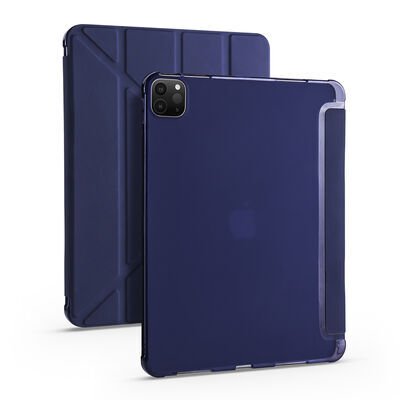 Apple iPad Pro 12.9 2020 (4.Nesil) Kılıf Zore Tri Folding Kalem Bölmeli Standlı Kılıf Lacivert