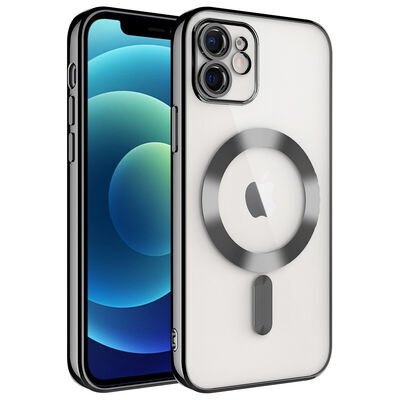 Apple iPhone 12 Kılıf Kamera Korumalı M-safe Wireless Şarj Özellikli Zore Demre Kapak Siyah