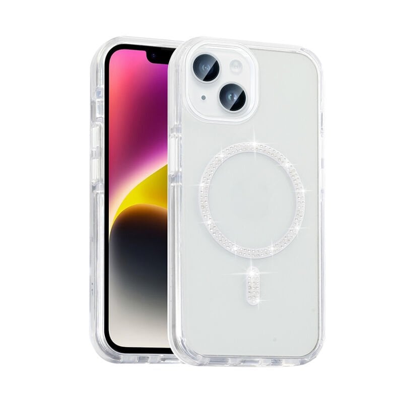 Apple iPhone 14 Kılıf Taşlı Tasarım M-safe Şarj Özellikli Zore Koment Silikon Kapak