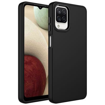 Galaxy A12 Kılıf Metal Çerçeve ve Buton Tasarımlı Silikon Zore Luna Kapak