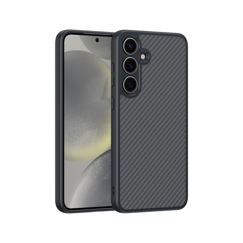 Galaxy S25 Kılıf M-safe Şarj Özellikli Karbon Fiber Tasarımlı Zore Elnino Kapak Siyah