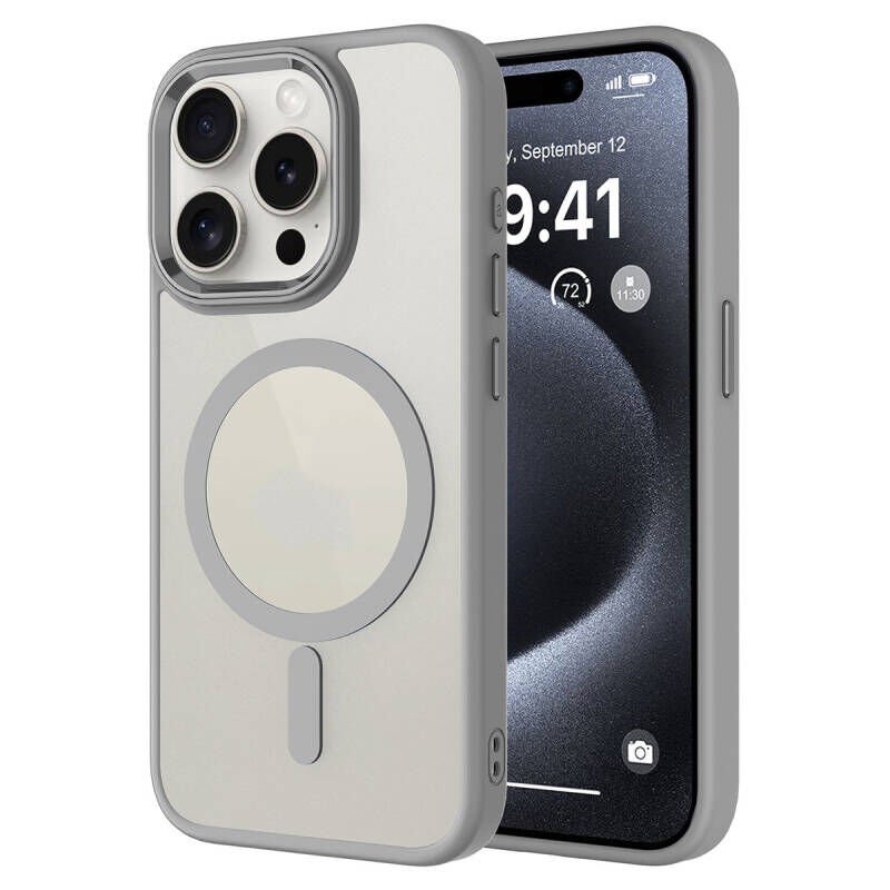 Apple iPhone 15 Pro Kılıf Wireless Şarj Özellikli Zore Krom M-safe Silikon Kapak