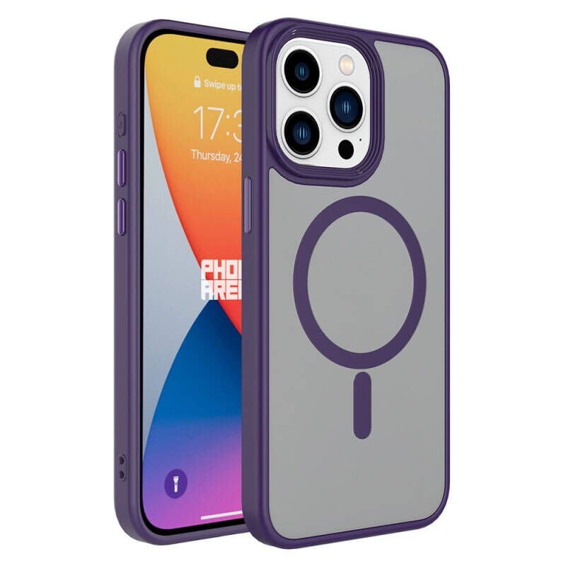 Apple iPhone 15 Pro Kılıf Mat Arka Yüzey Wireless Şarj Özellikli Zore Flet M-safe Kapak