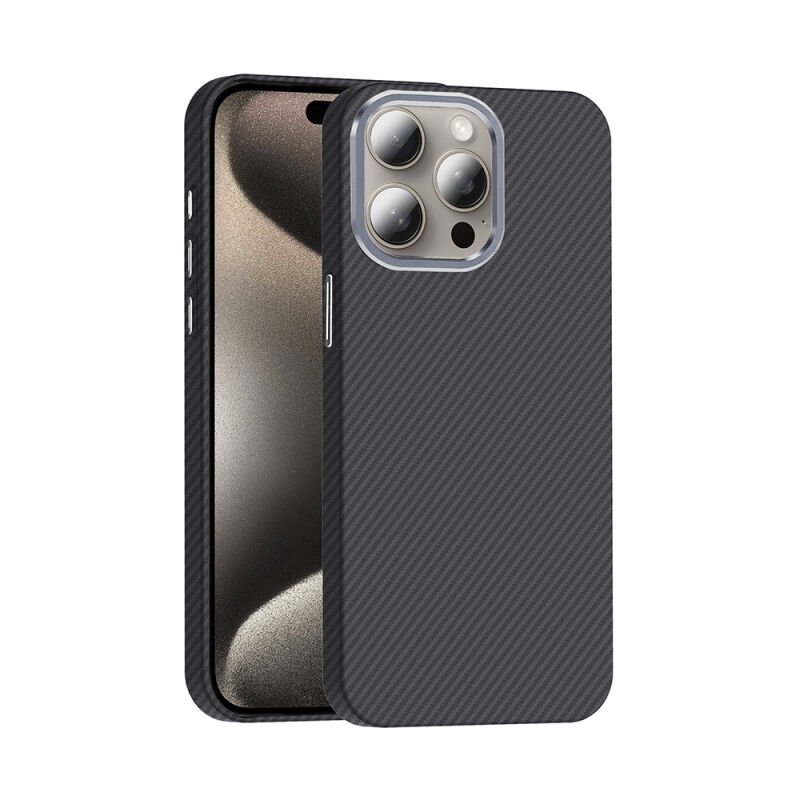 Apple iPhone 15 Pro Kılıf M-safe Şarj Özellikli Karbon Fiber Görünümlü Zore Gros Kapak Siyah
