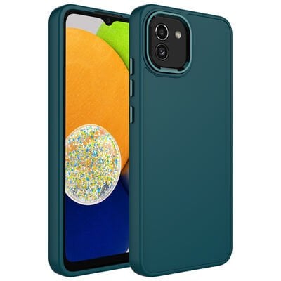 Galaxy A03 Kılıf Metal Çerçeve ve Buton Tasarımlı Silikon Zore Luna Kapak